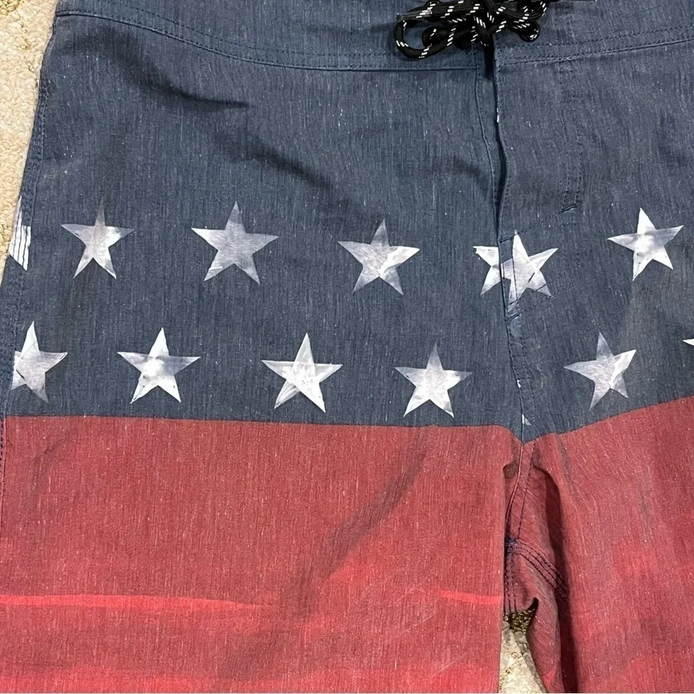 🐠O'Neill Board Short Red White Blue American Flag Stars Surf Swim Trunks BUDGET